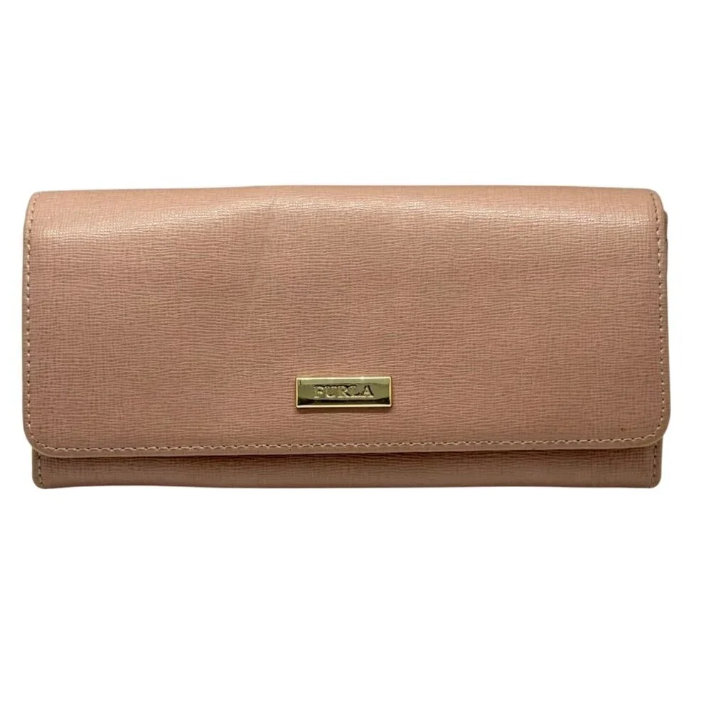 Furla Classic XL Bifold Wallet Dusty Rose Pale Mauve Gold Logo Ladies 7.25 x 4 - Picture 13 of 13
